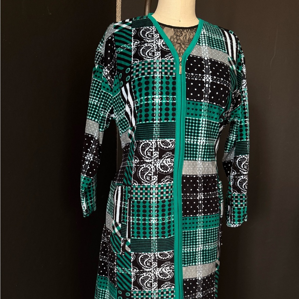 Black Green Velvet Robe, Made in Turkey, Size 6